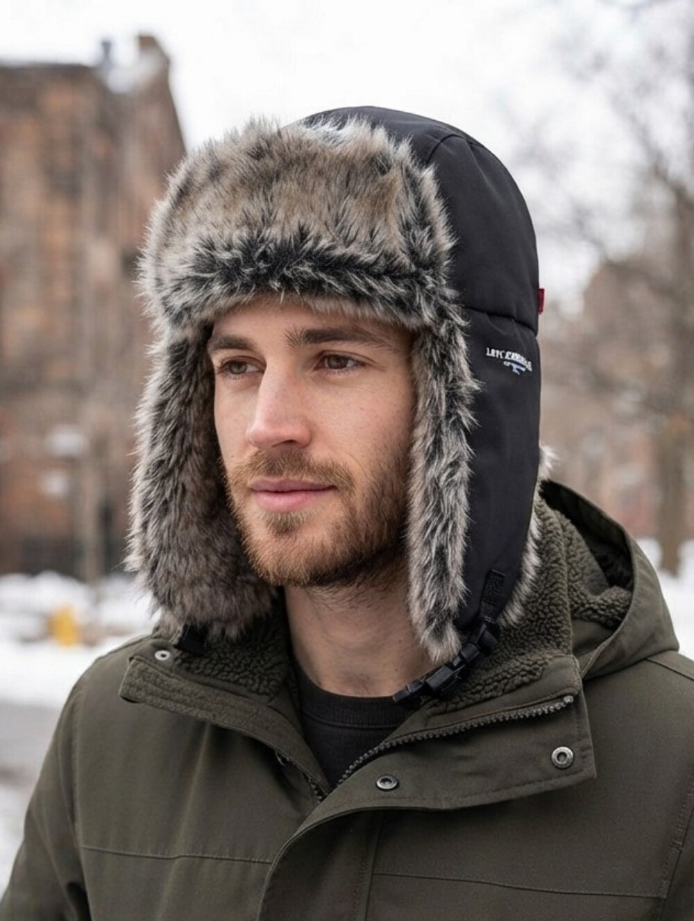 Levi’s Black Faux Fur Trapper Hat L/XL Winter Aviator Ski Ear Flap